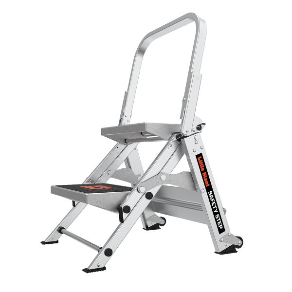 Little Giant Safety Step Trittleiter aus Aluminium mit zwei Stufen und Sicherheitsbügel für sicheren Stand.