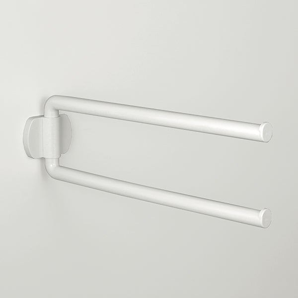 Schwenkbarer Handtuchhalter mit zwei Armen in Weiß zur Wandmontage.