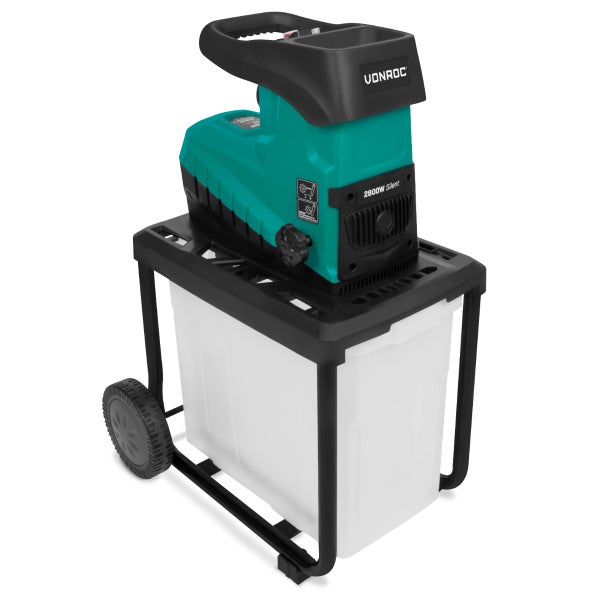 VONROC Gartenhäcksler elektrisch 2800W - Walzenhäcksler für Äste bis zu Ø45mm - Leise & Robust - Häcksler Maschine für Gartenabfälle inkl 60L Auffangsack