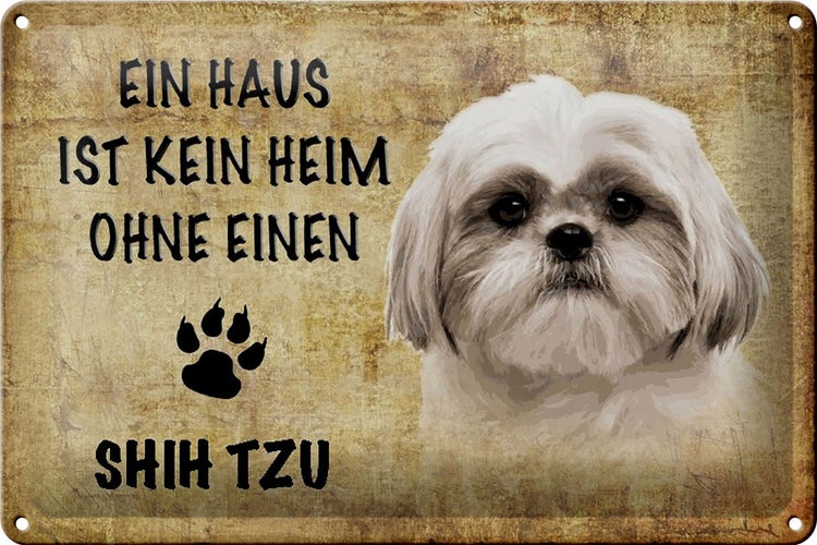 Schatzmix Blechschild 'Kein Heim Ohne Shih Tzu' – Metall, 20x30 Cm, Wanddekoration