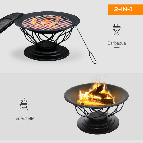 Outsunny Feuerstelle Feuerschale mit Schutz & Schürhaken Outdoor Garten Terrase Ø75 x 55H cm Schwarz