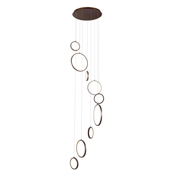 Hängeleuchte mit kreisförmigen Elementen an dünnen Aufhängungen