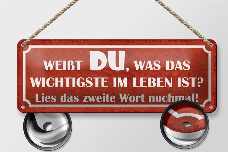 Blechschild Spruch 27x10cm weißt du was wichtigste im Leben Dekoration