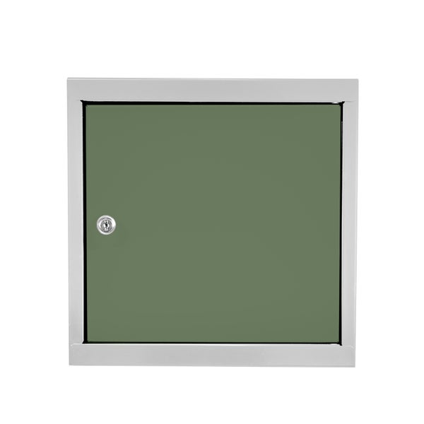PROREGAL Schließfachwürfel Blocky mit Zylinderschloss + 2 Schlüssel | HxBxT 40x40x40cm | Lichtgrau/Grün | Tresor, Schließfach