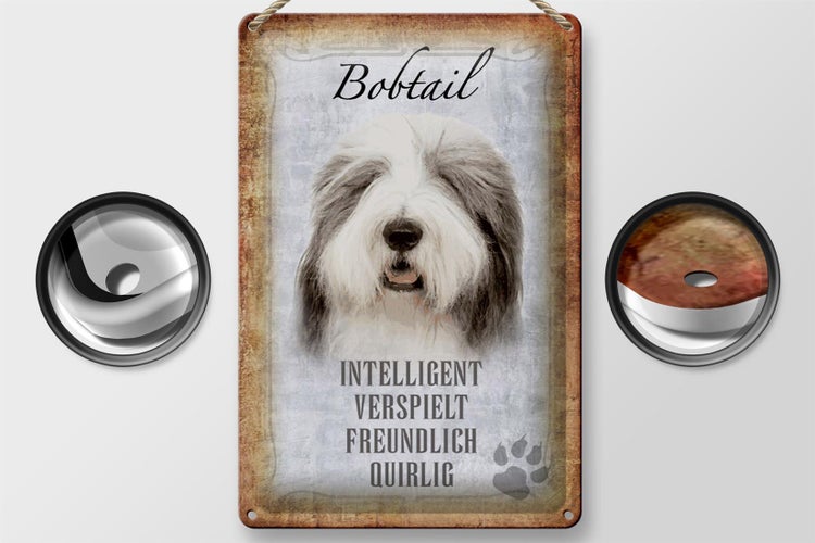 Blechschild Spruch 20x30cm Bobtail Hund verspielt Schild