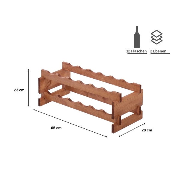 Weinregal VINOTECA FLEX PRO HxBxT 23x65x28cm 12 Flaschen auf 2 Ebenen Massives Kiefernholz Braun geölt