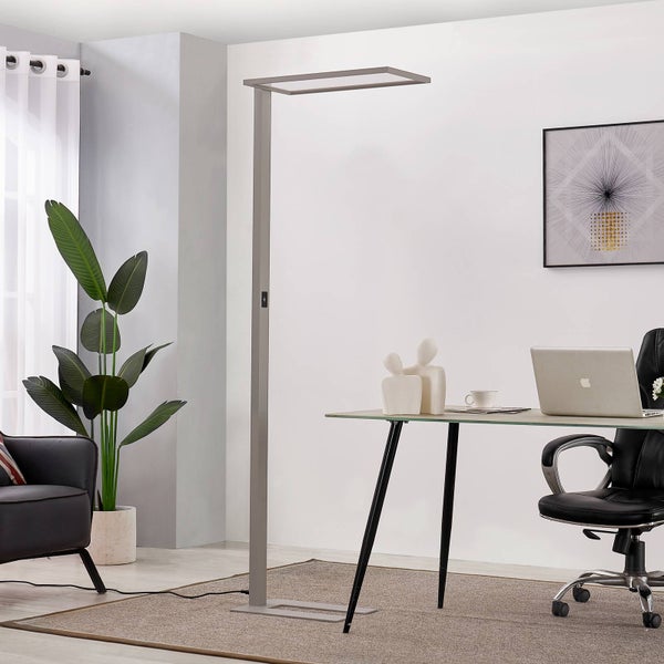 PRIOS LED Bürostehleuchten Taronis ( Touchdimmer) dimmbar (Modern) in Alu aus Aluminium (1 flammig, ) - Bürolampe Arbeitsplatzlampe Standleuchte Stehlampe Deckenfluter Licht nach oben &