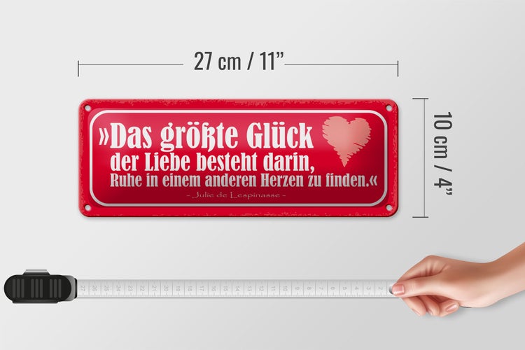 Blechschild Spruch 27x10cm das größte Glück der Liebe Herz Dekoration