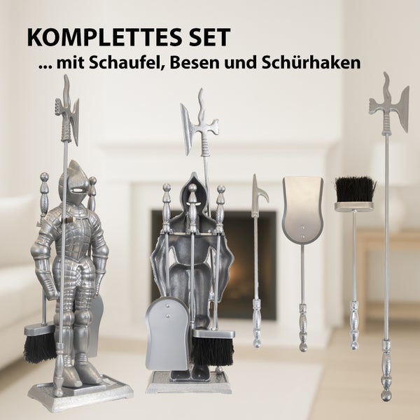 Kamingarnitur komplett mit Schaufel, Besen und Schürhaken