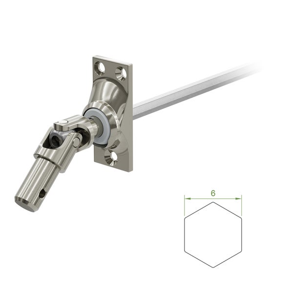 Geiger Gelenklager 45°- G017 | Grundplatte 22 x 52 mm | Kurbelzapfen 11,9 mm | 6 mm Sechskant - Länge 300 mm