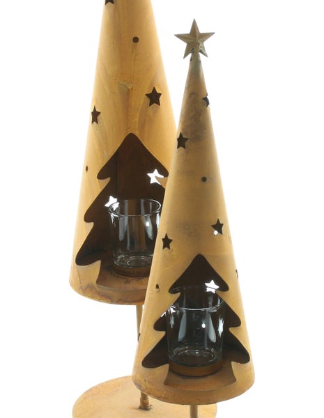 Dekorative Weihnachtsbaum Teelichthalter aus Metall mit Sternen