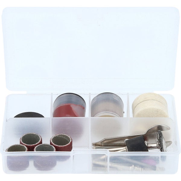 Schleifwerkzeug-Set in transparenter Aufbewahrungsbox