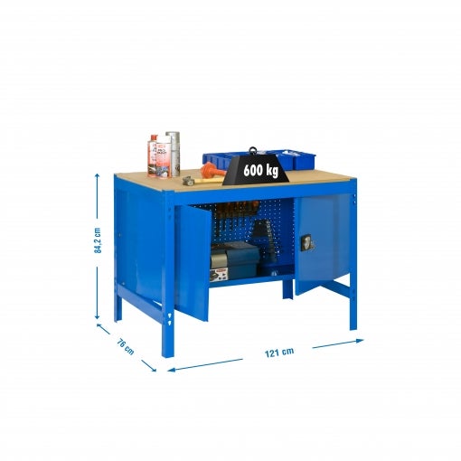 PROREGAL Werkbank Buffalo mit Schrank HxBxT 84 x 120 x 76 cm Traglast 600 kg Blau