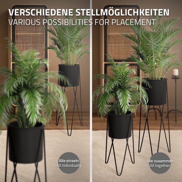 ML-Design Blumenständer 2er Set, Schwarz, 27x27x48,5 cm/35,5x34x75 cm, aus Stahl, Metallgestell Pflanzenständer, Blumentopfhalter 2-tlg, Blumentopfständer Blumenhocker Pflanztopf Deko Pflanztopfhalter