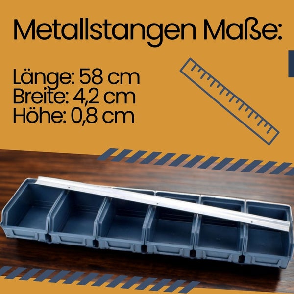 Stapelboxen Schraubenbox Lagerboxen Stapelboxen Werkstatt Sichtlagerboxen klein groß Set Wandhalterung Wand 4x Stapelbox Gr.3 + Metallschiene