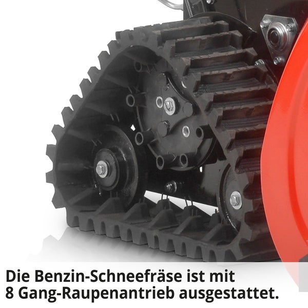 Detailansicht des Kettenantriebs einer Schneefräse