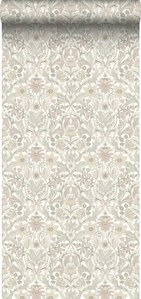 Borastapeter Tapete Blumenmuster im Jugendstil Weiß und Beige - 53 cm x 10.05 m - 660947