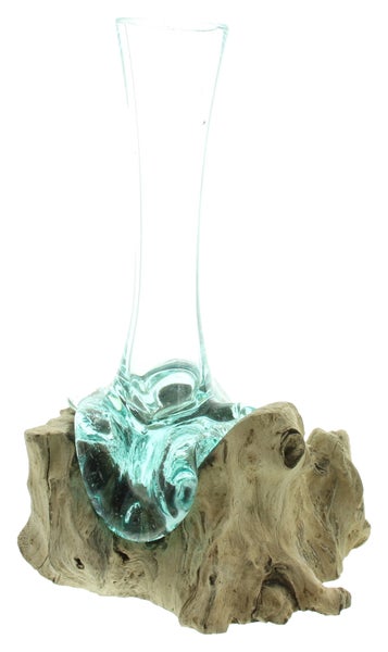 FRANK FLECHTWAREN | Vase Wurzelholz, hoch, GLAS, HOLZ, 20 x 15 x 30 cm
