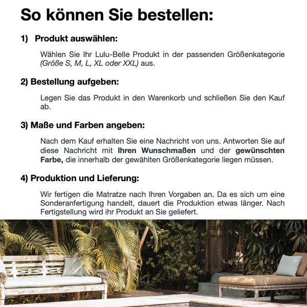 Lulu-Belle Rückenpolster Monaco Größe XXL | nach Maß – Individuelle Größe & Farbe | Perfekte Passform für Ihre Lounge | Maßgefertigte Rückenpolster | Länge bis 300 cm, Breite bis 40 cm, Höhe bis 100 cm