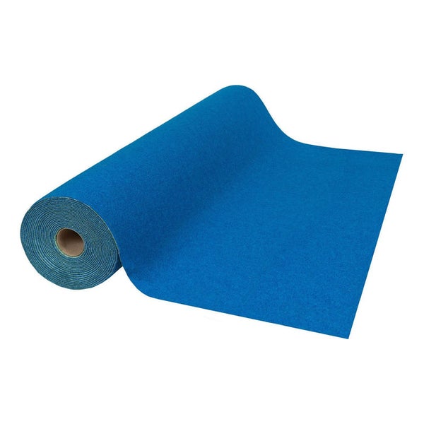Blauer Outdoor-Teppich oder Kunstrasen aus Nadelfilz auf Rolle.