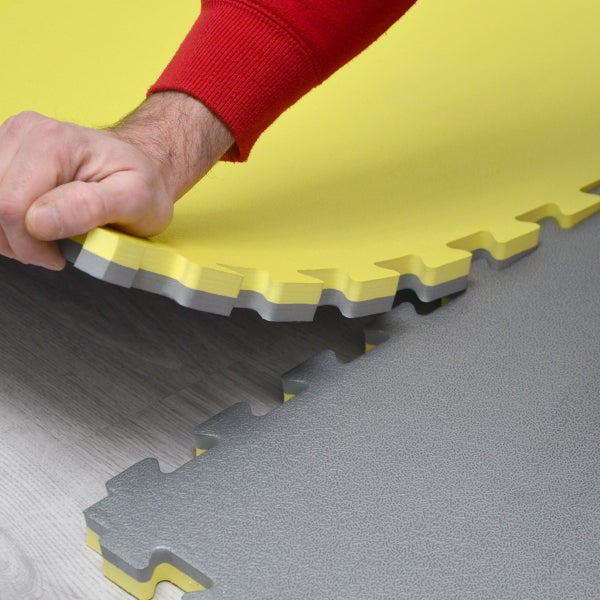90x90cm Trainingsmatte mit Rand - 20mm Bodenschutz-Matte Grau Gelb