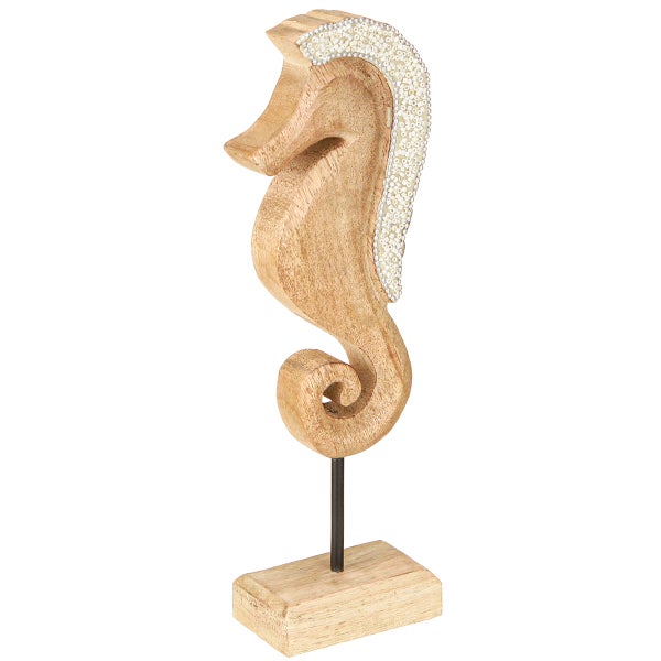 Dekorative Seepferdchenfigur aus Holz mit Sockel