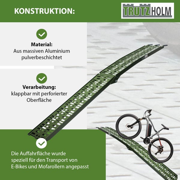 TRUTZHOLM 2 x Auffahrrampen klappbar 228 cm Traglast 680 kg Alu oliv gelocht Rampen Motorradrampen