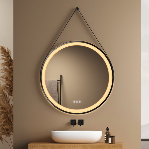 EMKE Badspiegel mit Beleuchtung LED-Spiegel mit Touchschalter ф70cm,  rund, Anti-Beschlag, 3 dimmbare Lichtfarben
