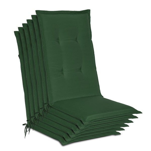 Set aus fünf Hochlehner Auflagen für Gartenstühle mit Steppung und Befestigungsbändern