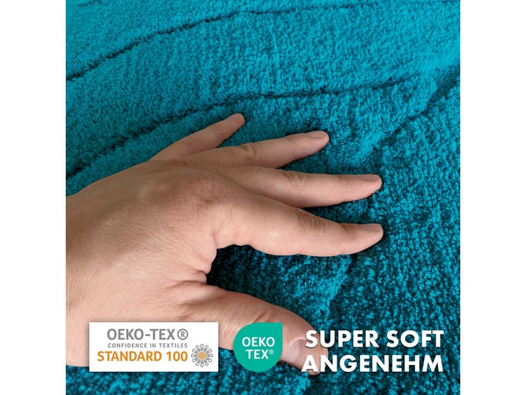 FLOORDIREKT Badematte Maris - Flauschiger Badvorleger mit Blattstruktur - Türkis - 80 x 150 cm