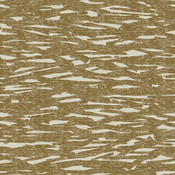 Tapete mit abstraktem horizontalem Streifenmuster in Beige und Olivgrün, Textur in Leinenoptik.