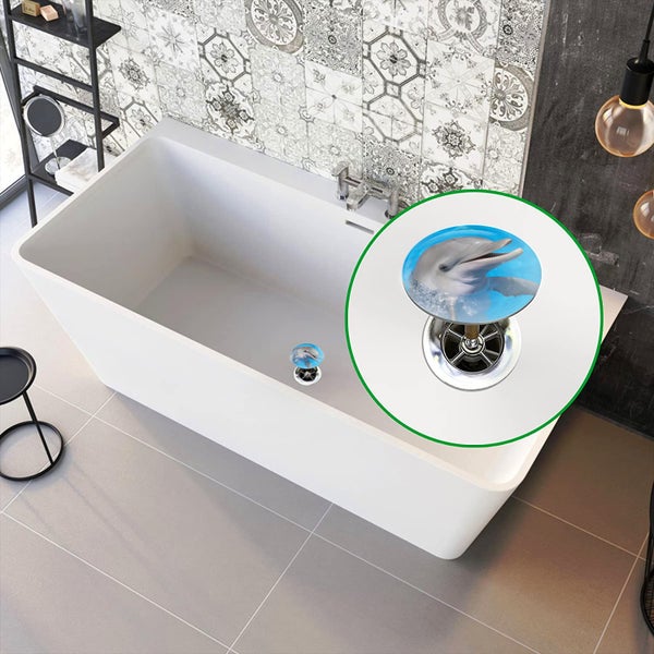 M. ROSENFELD HOME Badewannenstöpsel mit Motiv Delfin - Delphin - Stöpsel Badewanne 72mm Universal Badewannenstöpsel aus Messing mit Doppel Dichtung