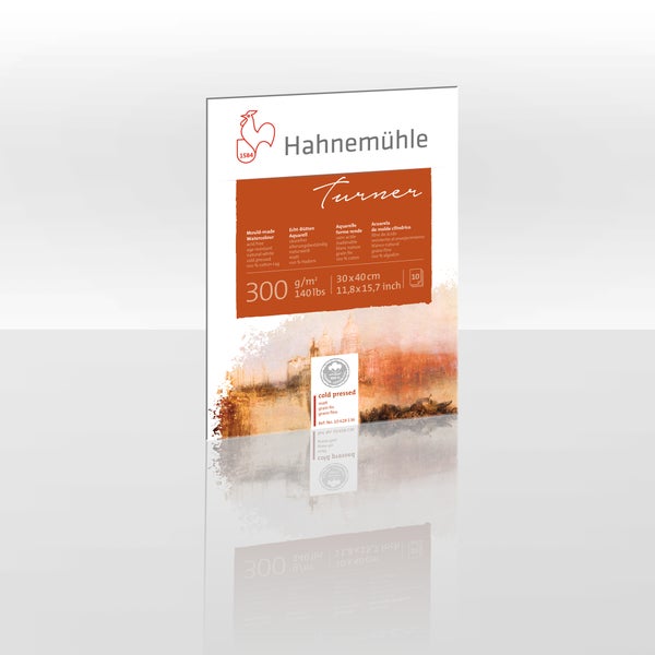 Hahnemühle Echt-Bütten Aquarellpapier Turner, 300 Gramm pro Quadratmeter, 30 mal 40 Zentimeter, 10 Blatt, 100 Prozent Hadern.