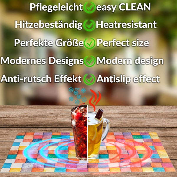 Platzset mit Karomuster, pflegeleicht, hitzebeständig, rutschfest, modernes Design, geeignet für heiße und kalte Getränke.
