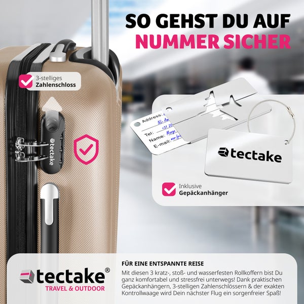 3er Kofferset tectake Talia 3-teilig aus robustem ABS-Kunststoff inkl. Kofferwaage und -anhänger mit Sicherheitszahlenschloss