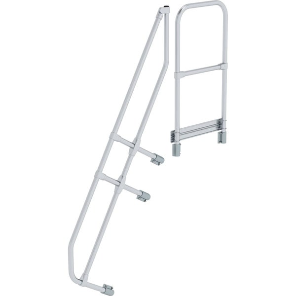 Zweiteiliger Handlauf aus Metall für Leitern oder Treppen, inklusive Befestigungselementen.