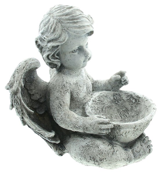 FRANK FLECHTWAREN | Engel Vogeltränke, POLYRESIN, 20 x 20 x 23 cm