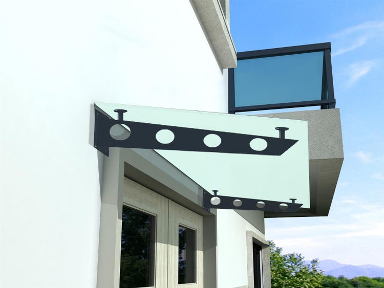 BuyLando (S) 180x90 cm Milchglas Glasvordach inkl. Edelstahlhalter RAL 7016