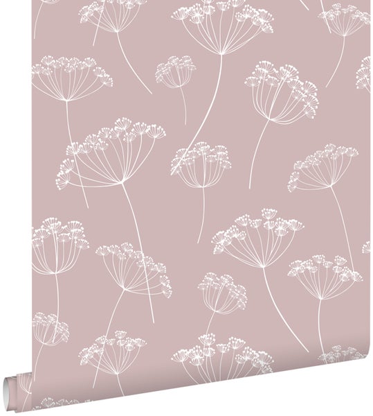 ESTAhome Tapete Doldenblütler Altrosa und Weiß - 53 cm x 10.05 m - 139103