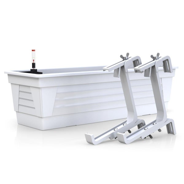 Plastard Blumenkasten 3er Set 100 cm lang mit Hydroeinsatz Wasserstandsanzeiger und Balkonhalterung Pflanzkasten Farbe Weiß