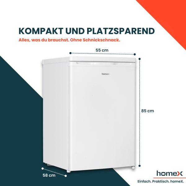 homeX Kühlschrank mit Gefrierfach klein Mini Kühl-Gefrierkombination 109 Liter freistehend 4-Sterne Gefrieren weiß