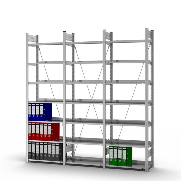 PROREGAL Aktenregal Stecksystem T-Profil Grundregal HxBxT 235 x 75 x 30 cm 7 Ebenen Fachlast 60 kg Einseitig Nutzbar Verzinkt