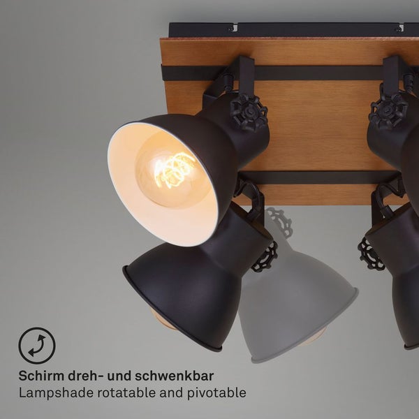 Deckenleuchte Spotleuchte vintage 4xE27 40W Holz Metall Matt Schwarz Briloner