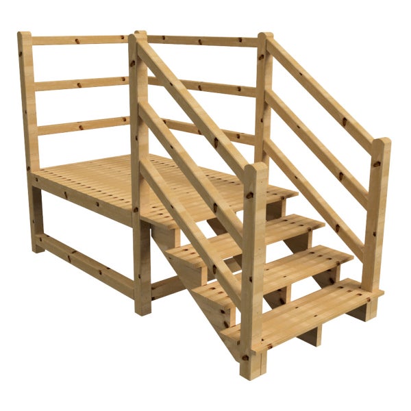 Holztreppe mit Podest und Geländer für den Garten