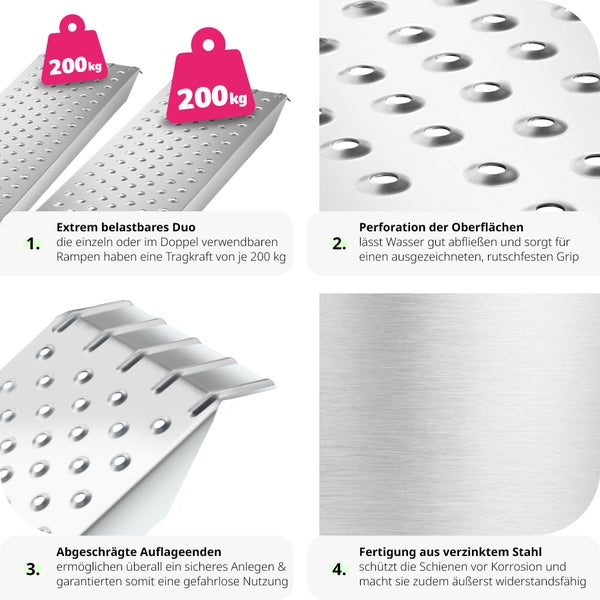 Auffahrrampen tectake Sven 160 x 23 x 4,5 cm 2er Set silber
