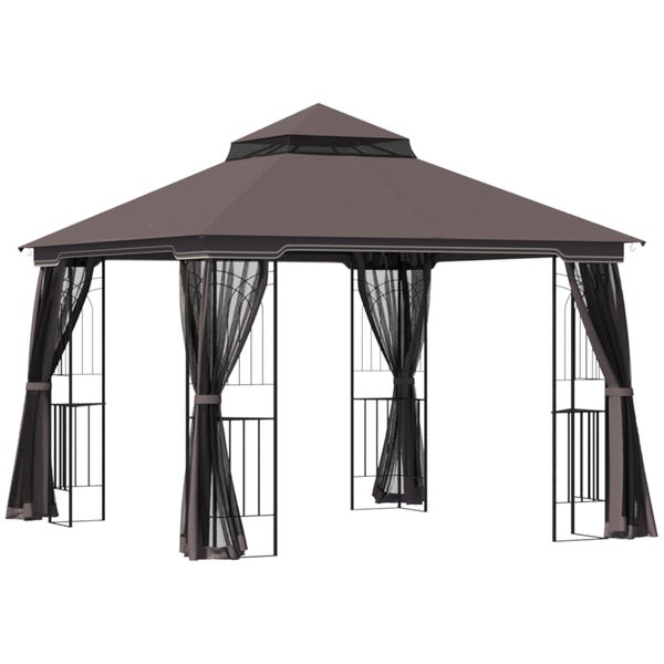 Outsunny Gartenpavillon, mit Doppeldach Pavillon, 2,99 x 2,99 x 2,74 m, Metall+Polyester, Kaffee