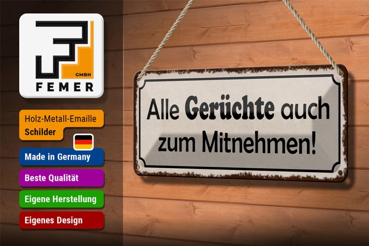 Blechschild Spruch 27x10cm alle Gerüchte auch zum Mitnehmen Dekoration