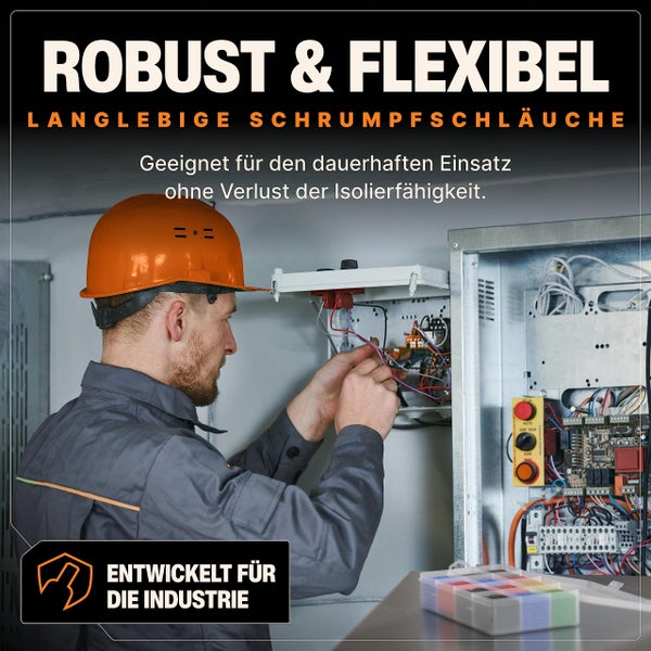 BAURIX® Schrumpfschlauch Set, Schrumpfschläuche Sortiment Farbig, 2:1 Schrumpfverhältnis, Isolierschlauch für Kabel, Schrumpfschlauchset, Länge pro Schrumpfschlauch 45mm