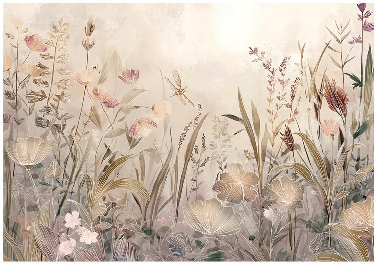 Dekorative Tapete mit Blumen und Libelle
