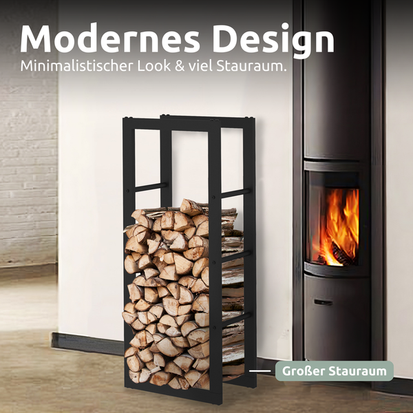 holz4home Kaminholzregal 100x25x40 cm aus Metall Schwarz inkl. Ofenhandschuh
